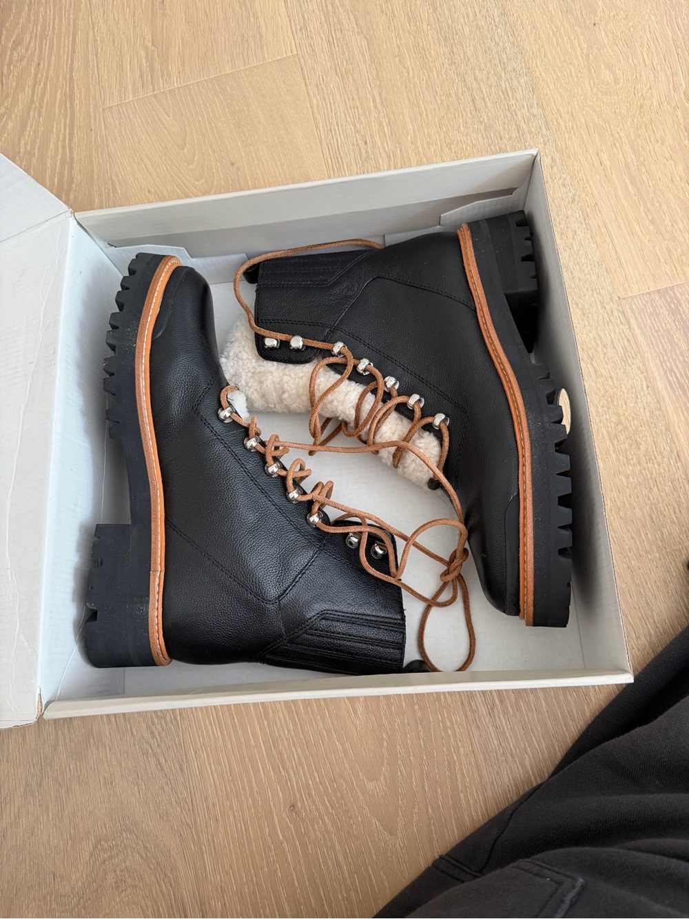 Marc Fisher Lizzie Black Multi Leather Combat Boots
